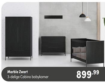 Aanbiedingen Marble zwart 3-delige cabino babykamer - Cabino - Geldig van 07/11/2021 tot 13/11/2021 bij Baby & Tiener Megastore