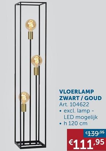 Aanbiedingen Vloerlamp zwart - goud - Geldig van 16/11/2021 tot 20/12/2021 bij Zelfbouwmarkt