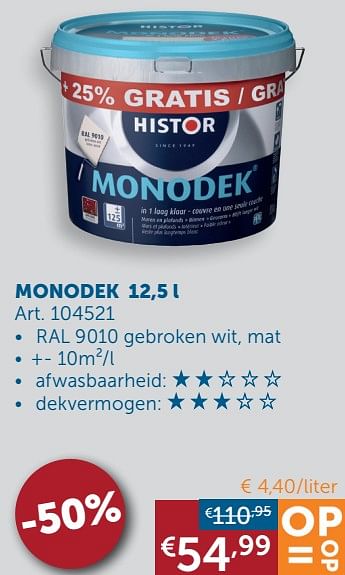 Aanbiedingen Monodek - Histor - Geldig van 16/11/2021 tot 20/12/2021 bij Zelfbouwmarkt