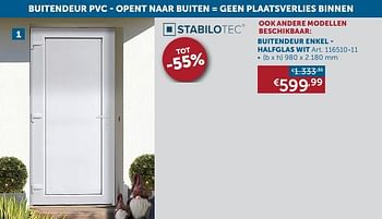 Aanbiedingen Buitendeur pvc halfglas wit - Stabilotec - Geldig van 16/11/2021 tot 20/12/2021 bij Zelfbouwmarkt