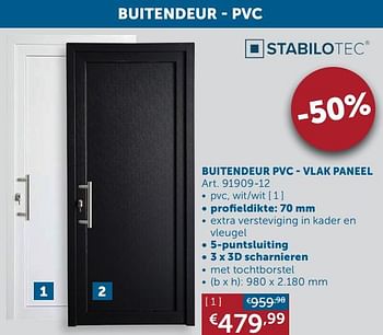 Aanbiedingen Buitendeur pvc - vlak paneel wit-wit - Stabilotec - Geldig van 16/11/2021 tot 20/12/2021 bij Zelfbouwmarkt