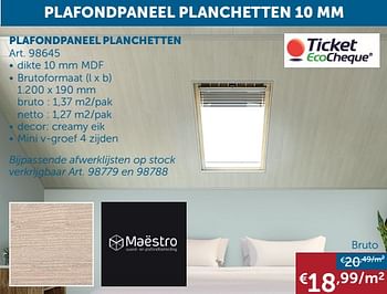 Aanbiedingen Plafondpaneel planchetten - Maestro - Geldig van 16/11/2021 tot 20/12/2021 bij Zelfbouwmarkt