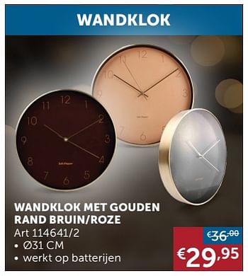 Aanbiedingen Wandklok met gouden rand bruin-roze - Geldig van 16/11/2021 tot 20/12/2021 bij Zelfbouwmarkt