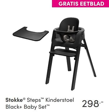 Aanbiedingen Stokke steps kinderstoel black+ baby set - Stokke - Geldig van 14/11/2021 tot 30/11/2021 bij Baby & Tiener Megastore
