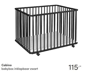 Aanbiedingen Cabino babybox inklapbaar zwart - Cabino - Geldig van 14/11/2021 tot 30/11/2021 bij Baby & Tiener Megastore