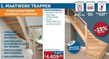 Aanbiedingen Gesloten trap met kwartslag, onbehandeld eik eerste keus - Geldig van 16/11/2021 tot 20/12/2021 bij Zelfbouwmarkt