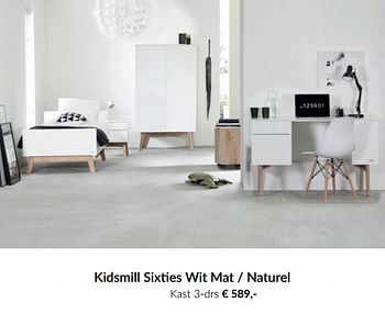 Aanbiedingen Kidsmill sixties wit mat - naturel kast 3-drs - Kidsmill - Geldig van 16/11/2021 tot 13/12/2021 bij Babypark