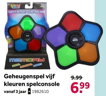 Aanbiedingen Geheugenspel vijf kleuren spelconsole - Huismerk - Intertoys - Geldig van 02/10/2021 tot 05/12/2021 bij Intertoys