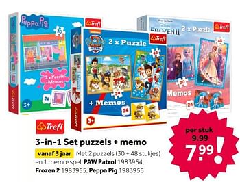 Aanbiedingen 3-in-1 set puzzels + memo paw patrol - Trefl - Geldig van 02/10/2021 tot 05/12/2021 bij Intertoys