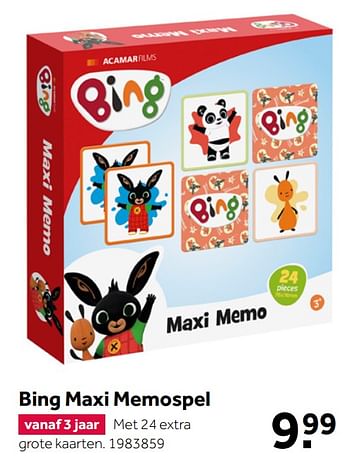 Aanbiedingen Bing maxi memospel - Bing - Geldig van 02/10/2021 tot 05/12/2021 bij Intertoys