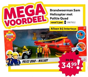 Aanbiedingen Brandweerman sam helicopter met politie quad - Simba - Geldig van 02/10/2021 tot 05/12/2021 bij Intertoys