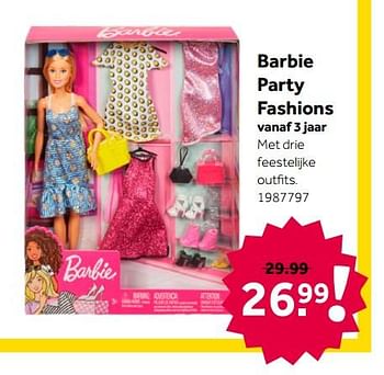 Aanbiedingen Barbie party fashions - Mattel - Geldig van 02/10/2021 tot 05/12/2021 bij Intertoys