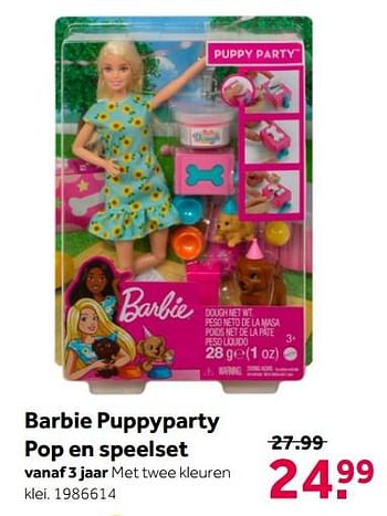 Aanbiedingen Barbie puppyparty pop en speelset - Mattel - Geldig van 02/10/2021 tot 05/12/2021 bij Intertoys