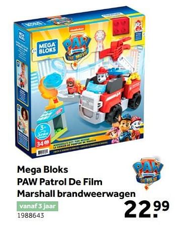 Aanbiedingen Mega bloks paw patrol de film marshall brandweerwagen - Mega Bloks - Geldig van 02/10/2021 tot 05/12/2021 bij Intertoys