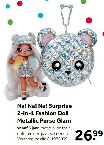 Aanbiedingen Na! na! na! surprise 2-in-1 fashion doll metallic purse glam - Na! Na! Na! Surprise - Geldig van 02/10/2021 tot 05/12/2021 bij Intertoys