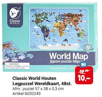 Aanbiedingen Classic world houten legpuzzel wereldkaart - Classic World - Geldig van 22/09/2021 tot 05/12/2021 bij Lobbes