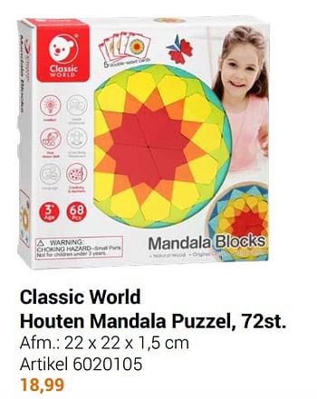 Aanbiedingen Classic world houten mandala puzzel - Classic World - Geldig van 22/09/2021 tot 05/12/2021 bij Lobbes