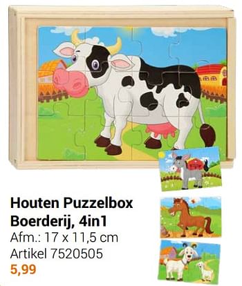 Aanbiedingen Houten puzzelbox boerderij 4in1 - Geldig van 22/09/2021 tot 05/12/2021 bij Lobbes
