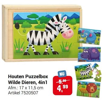 Aanbiedingen Houten puzzelbox wilde dieren 4in1 - Geldig van 22/09/2021 tot 05/12/2021 bij Lobbes