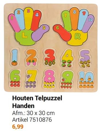 Aanbiedingen Houten telpuzzel handen - Geldig van 22/09/2021 tot 05/12/2021 bij Lobbes