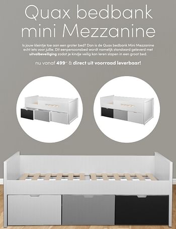 Aanbiedingen Quax bedbank mini mezzanine - Quax - Geldig van 28/11/2021 tot 04/12/2021 bij Baby & Tiener Megastore