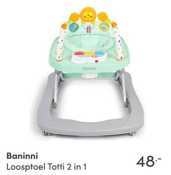 Aanbiedingen Baninni loosptoel totti 2 in 1 - Baninni - Geldig van 28/11/2021 tot 04/12/2021 bij Baby & Tiener Megastore