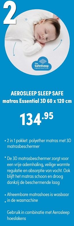 Aanbiedingen Aerosleep sleep safe matras essential 3d - Aerosleep - Geldig van 28/11/2021 tot 04/12/2021 bij Baby & Tiener Megastore
