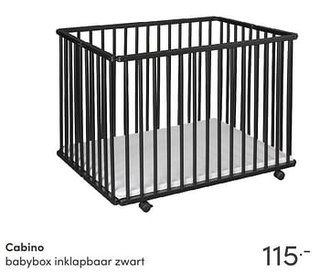 Aanbiedingen Cabino babybox inklapbaar zwart - Cabino - Geldig van 28/11/2021 tot 04/12/2021 bij Baby & Tiener Megastore
