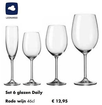 Aanbiedingen set 6 glazen daily rode wijn - Leonardo - Geldig van 24/11/2021 tot 19/12/2021 bij Multi Bazar