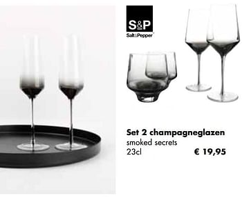 Aanbiedingen Set 2 champagneglazen smoked secrets - Salt &amp; Pepper - Geldig van 24/11/2021 tot 19/12/2021 bij Multi Bazar