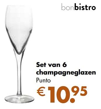 Aanbiedingen Set van 6 champagneglazen punto - bonbistro - Geldig van 24/11/2021 tot 19/12/2021 bij Multi Bazar