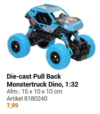 Aanbiedingen Die-cast pull back monstertruck dino - Geldig van 22/09/2021 tot 05/12/2021 bij Lobbes