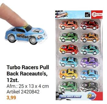 Aanbiedingen Turbo racers pull back raceauto’s - Toi Toys - Geldig van 22/09/2021 tot 05/12/2021 bij Lobbes