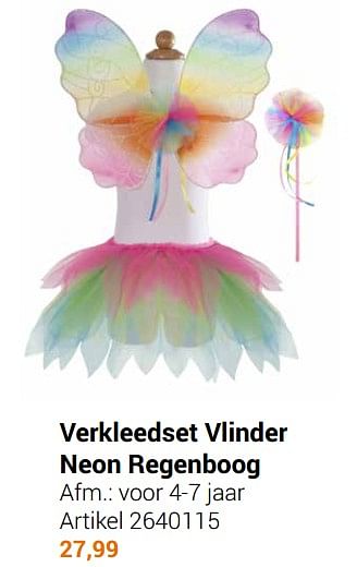 Aanbiedingen Verkleedset vlinder neon regenboog - Geldig van 22/09/2021 tot 05/12/2021 bij Lobbes