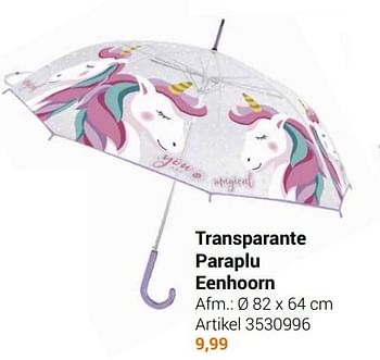 Aanbiedingen Transparante paraplu eenhoorn - Geldig van 22/09/2021 tot 05/12/2021 bij Lobbes