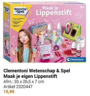 Aanbiedingen Clementoni wetenschap + spel maak je eigen lippenstift - Clementoni - Geldig van 22/09/2021 tot 05/12/2021 bij Lobbes