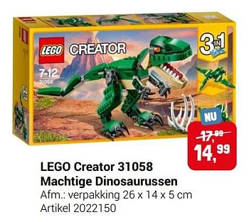 Aanbiedingen Lego creator 31058 machtige dinosaurussen - Lego - Geldig van 22/09/2021 tot 05/12/2021 bij Lobbes