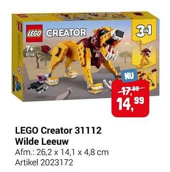 Aanbiedingen Lego creator 31112 wilde leeuw - Lego - Geldig van 22/09/2021 tot 05/12/2021 bij Lobbes