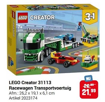 Aanbiedingen Lego creator 31113 racewagen transportvoertuig - Lego - Geldig van 22/09/2021 tot 05/12/2021 bij Lobbes