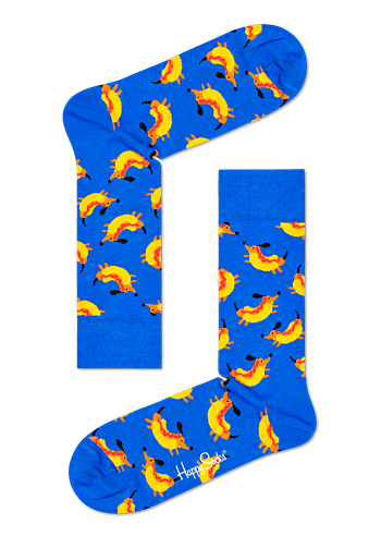 Aanbiedingen Happy Socks Hot Dog Dog Sokken, Blauw - Geldig van 30/11/2021 tot 27/12/2021 bij Expo XL