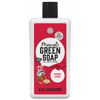 Aanbiedingen 6x Marcel's Green Soap 2-in-1 Shampoo Argan&Oudh 500 ml - Geldig van 01/12/2021 tot 22/01/2022 bij Plein