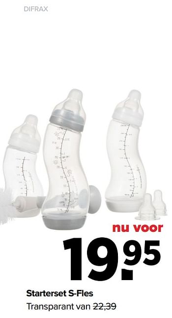Aanbiedingen Difrax starterset s-fles transparant - Difrax - Geldig van 06/12/2021 tot 01/01/2022 bij Baby-Dump