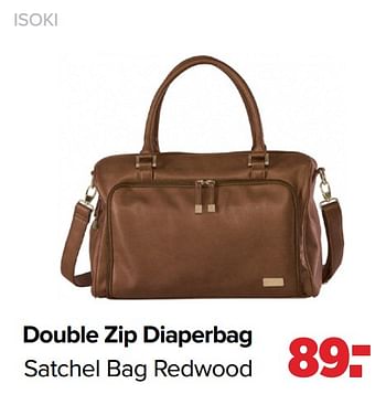 Aanbiedingen Isoki double zip diaperbag satchel bag redwood - Isoki - Geldig van 06/12/2021 tot 01/01/2022 bij Baby-Dump