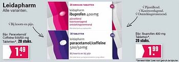Aanbiedingen Paracetamol-coffeïne - Leidapharm - Geldig van 01/12/2021 tot 25/12/2021 bij De Online Drogist