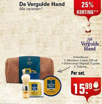 Aanbiedingen Scheerkwast + aftershave lotion + scheerzeep original + toilettas - De Vergulde Hand - Geldig van 01/12/2021 tot 25/12/2021 bij De Online Drogist