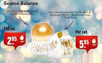 Aanbiedingen Source balance glam stars bad- + douchegel vanille in sneeuwbal - Source Balance  - Geldig van 01/12/2021 tot 25/12/2021 bij De Online Drogist