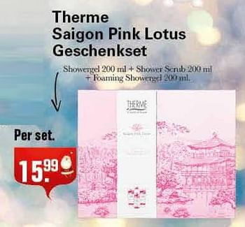 Aanbiedingen Therme saigon pink lotus geschenkset - Therme - Geldig van 01/12/2021 tot 25/12/2021 bij De Online Drogist