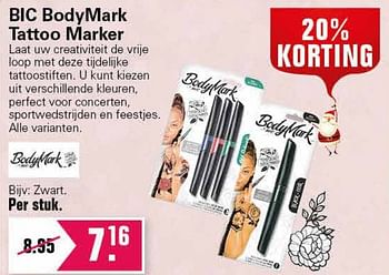 Aanbiedingen Bic bodymark tattoo marker zwart - Bodymark - Geldig van 01/12/2021 tot 25/12/2021 bij De Online Drogist