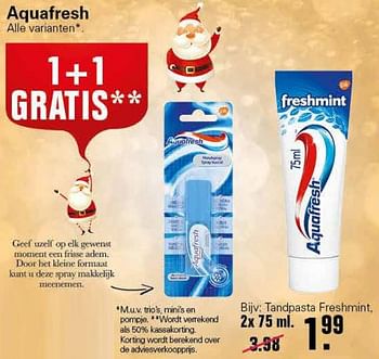 Aanbiedingen Tandpasta freshmint - Aquafresh - Geldig van 01/12/2021 tot 25/12/2021 bij De Online Drogist