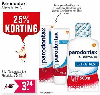 Aanbiedingen Tandpasta no fluoride - Parodontax - Geldig van 01/12/2021 tot 25/12/2021 bij De Online Drogist
